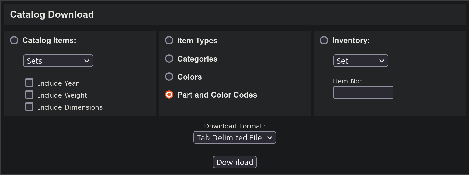 Settings for colors.txt download