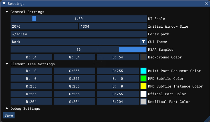 Settings Window