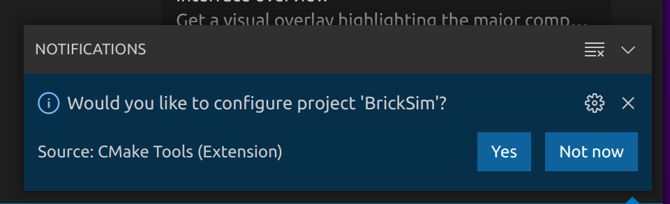 screenshot of VS Code notifications after opening the project the first time