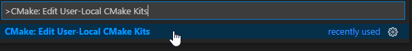 After pressing Ctrl+Shift+P and typing "CMake: Edit User-Local CMake Kits"