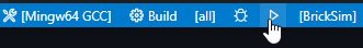 VS Code status bar with mouse hovering the run icon